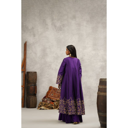 Kapda Dori Purple Embroidered Jacket with Bustier and Sharara (Set of 3)