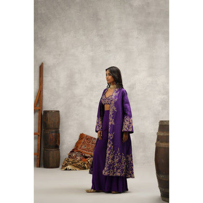 Kapda Dori Purple Embroidered Jacket with Bustier and Sharara (Set of 3)