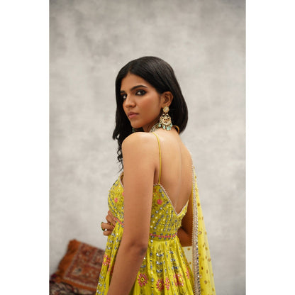 Kapda Dori Lime Green Embroidered Peplum Top with Dhoti and Dupatta (Set of 3)