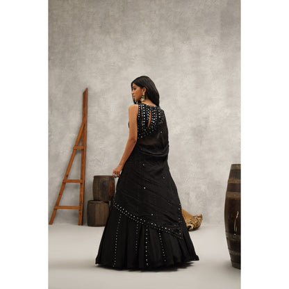 Kapda Dori Black Mirror Work Embroidered Lehenga with Blouse and Dupatta (Set of 3)