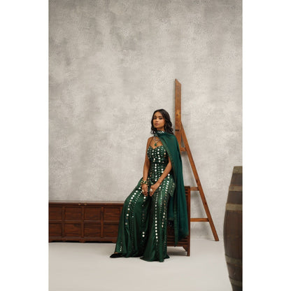 Kapda Dori Green Embroidered Kurta with Sharara and Dupatta (Set of 3)