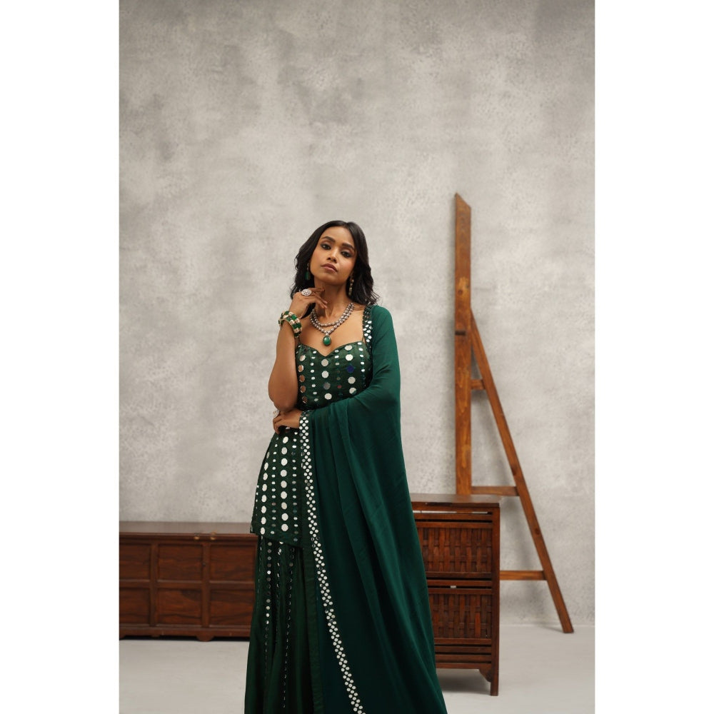 Kapda Dori Green Embroidered Kurta with Sharara and Dupatta (Set of 3)