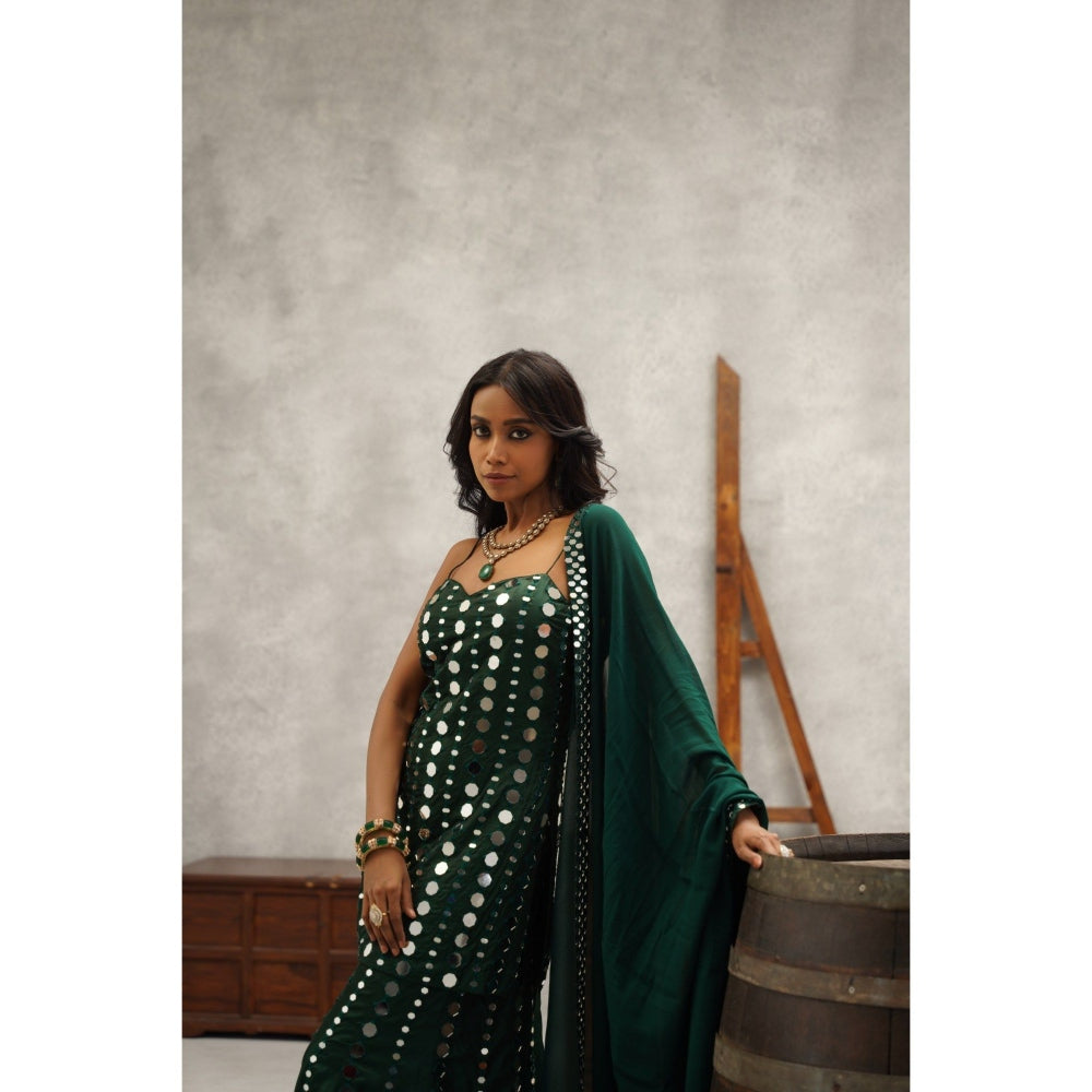 Kapda Dori Green Embroidered Kurta with Sharara and Dupatta (Set of 3)