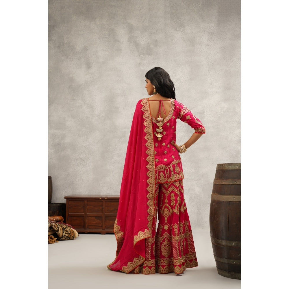 Kapda Dori Pink Embroidered Sharara with Kurta and Dupatta (Set of 3)