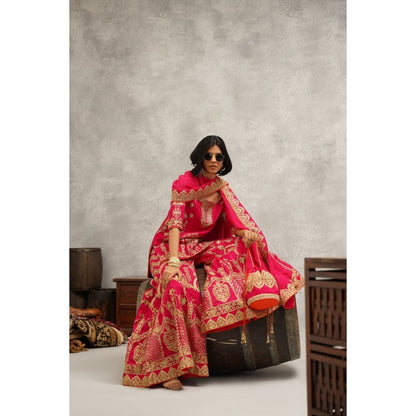 Kapda Dori Pink Embroidered Sharara with Kurta and Dupatta (Set of 3)