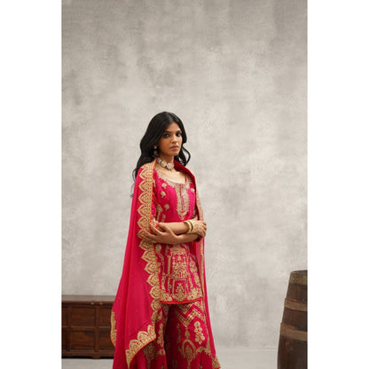 Kapda Dori Pink Embroidered Sharara with Kurta and Dupatta (Set of 3)
