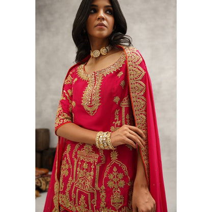 Kapda Dori Pink Embroidered Sharara with Kurta and Dupatta (Set of 3)