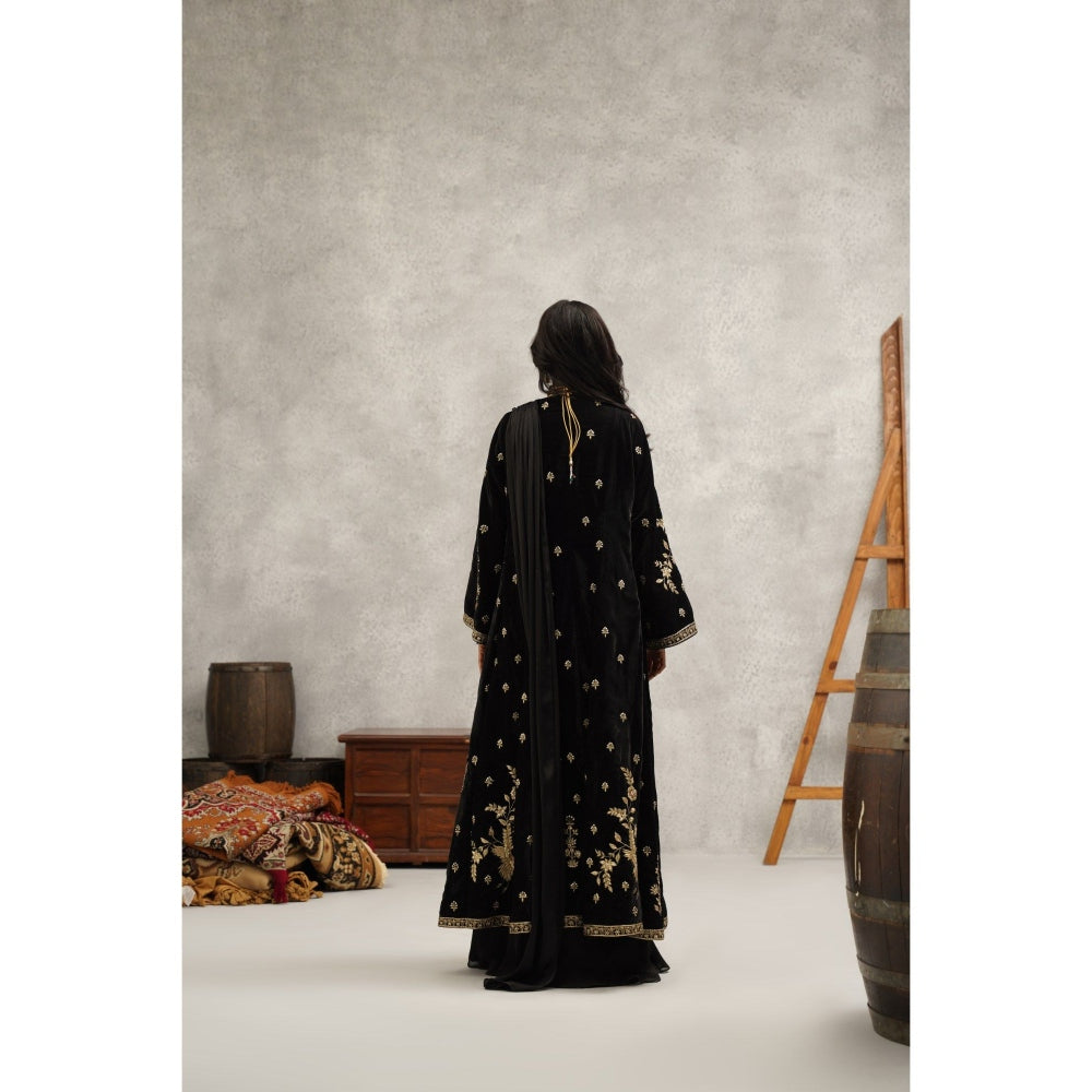 Kapda Dori Black Embroidered Pre-draped Saree with Stitched Blouse and Jacket