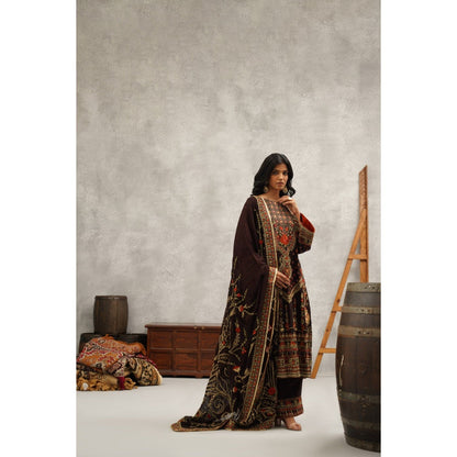 Kapda Dori Brown Embroidered Kurta with Palazzo and Dupatta (Set of 3)