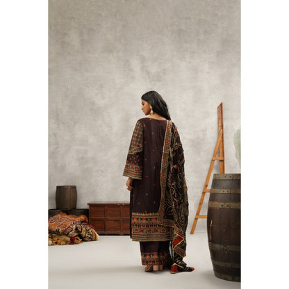 Kapda Dori Brown Embroidered Kurta with Palazzo and Dupatta (Set of 3)