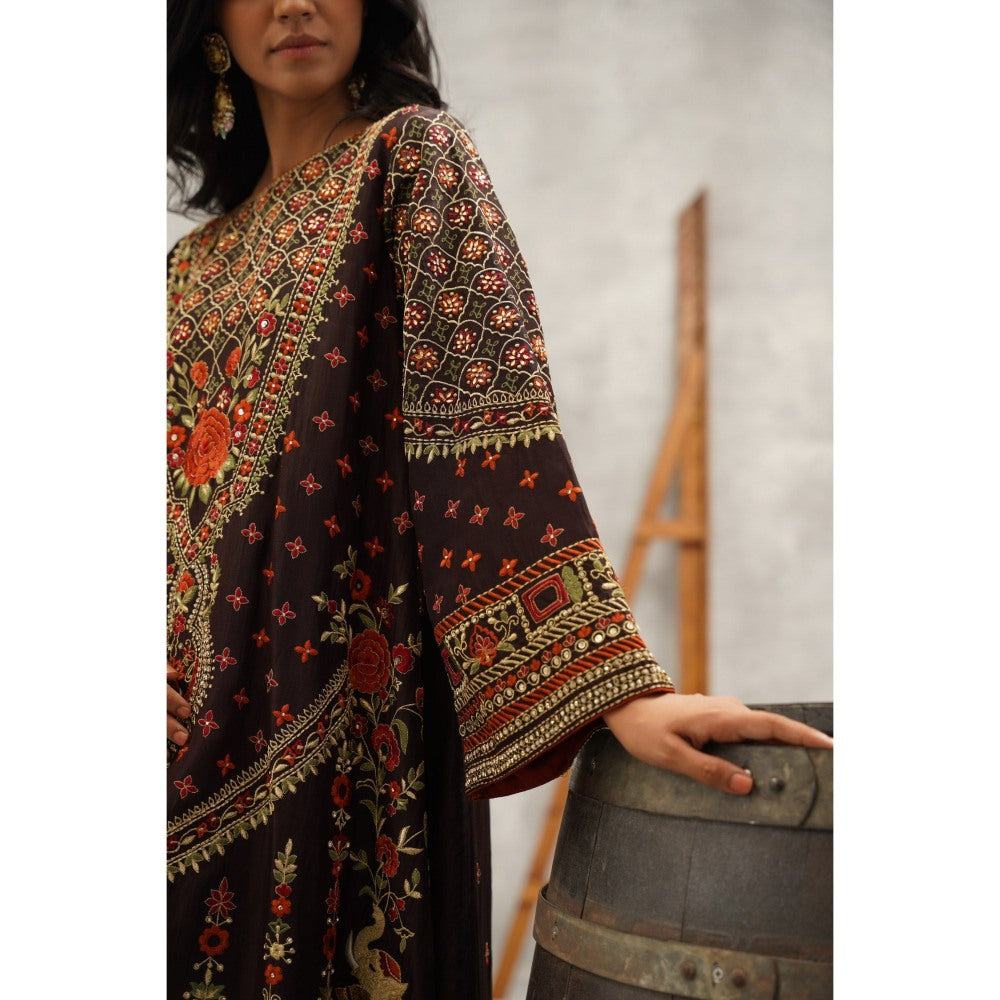 Kapda Dori Brown Embroidered Kurta with Palazzo and Dupatta (Set of 3)
