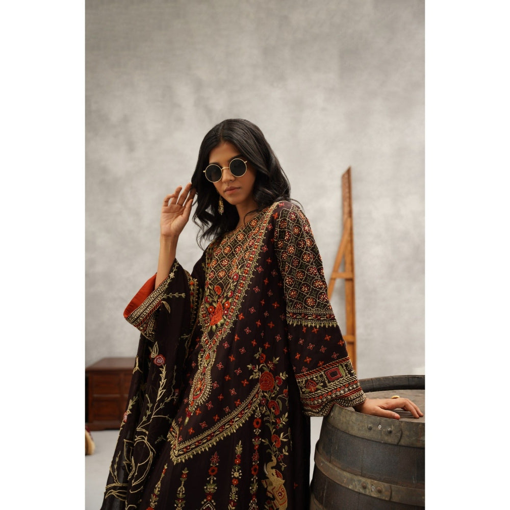 Kapda Dori Brown Embroidered Kurta with Palazzo and Dupatta (Set of 3)