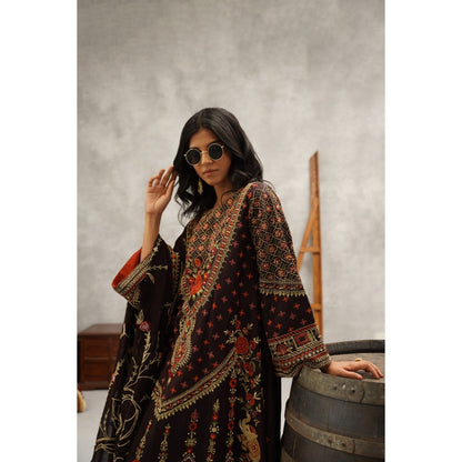 Kapda Dori Brown Embroidered Kurta with Palazzo and Dupatta (Set of 3)