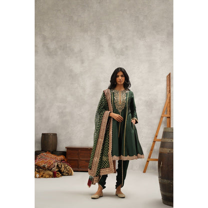 Kapda Dori Green Embroidered Kurta with Dhoti and Dupatta (Set of 3)