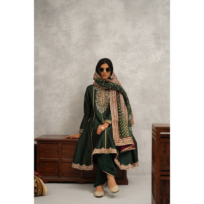 Kapda Dori Green Embroidered Kurta with Dhoti and Dupatta (Set of 3)