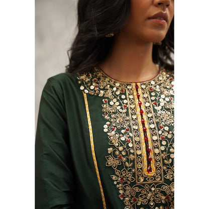 Kapda Dori Green Embroidered Kurta with Dhoti and Dupatta (Set of 3)