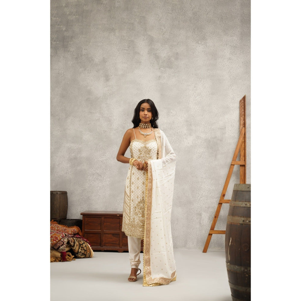 Kapda Dori Ivory Embroidered Kurta with Churidar and Dupatta (Set of 3)