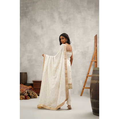 Kapda Dori Ivory Embroidered Kurta with Churidar and Dupatta (Set of 3)