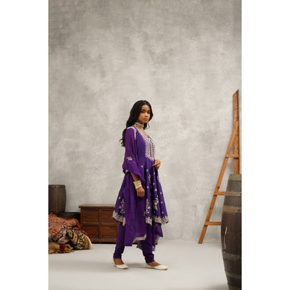 Kapda Dori Purple Embroidered Kurta with Churidar and Dupatta (Set of 3)