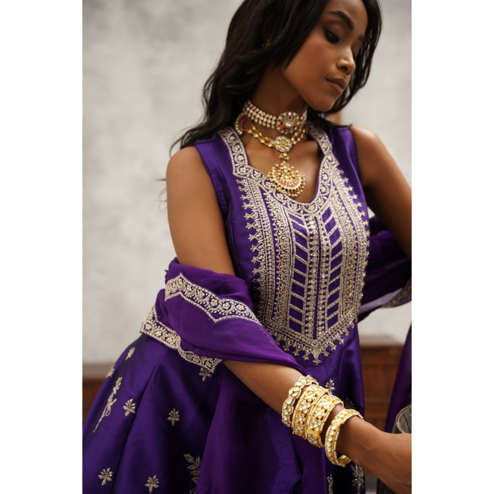 Kapda Dori Purple Embroidered Kurta with Churidar and Dupatta (Set of 3)