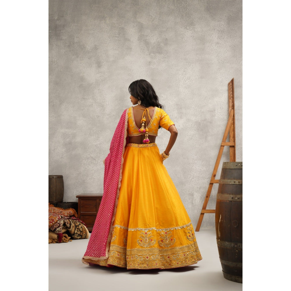 Kapda Dori Yellow Embroidered Lehenga with Blouse and Dupatta (Set of 3)