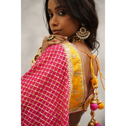 Kapda Dori Yellow Embroidered Lehenga with Blouse and Dupatta (Set of 3)