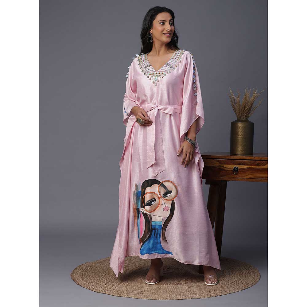 Arpita Sulakshana Blue Girl Hand painted Pink Kaftan