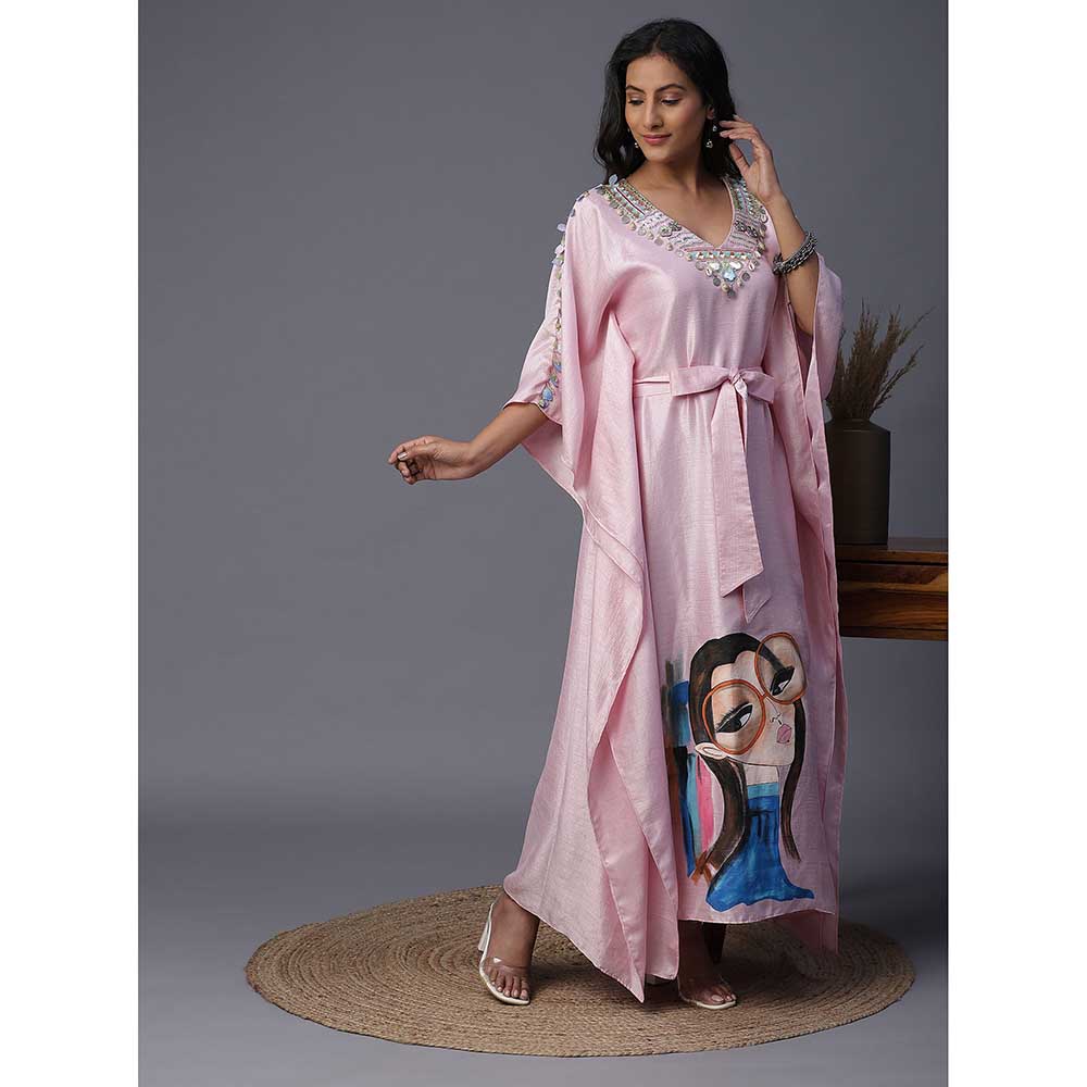 Arpita Sulakshana Blue Girl Hand painted Pink Kaftan