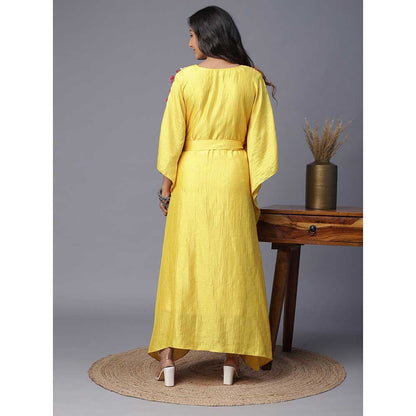 Arpita Sulakshana Blue Flower Hand painted Yellow Kaftan