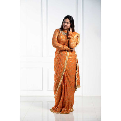 Arpita Sulakshana Burnt Orange Drape Saree with Semi-Stitched Blouse
