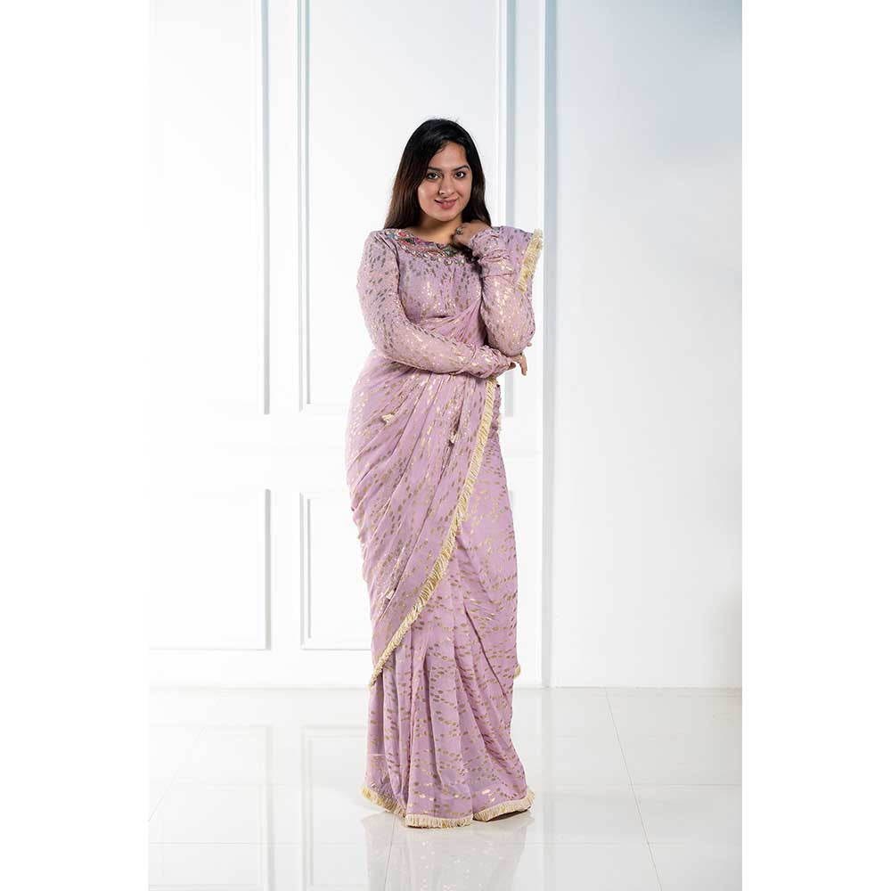 Arpita Sulakshana Lilac Drape Saree with Semi-Stitched Blouse