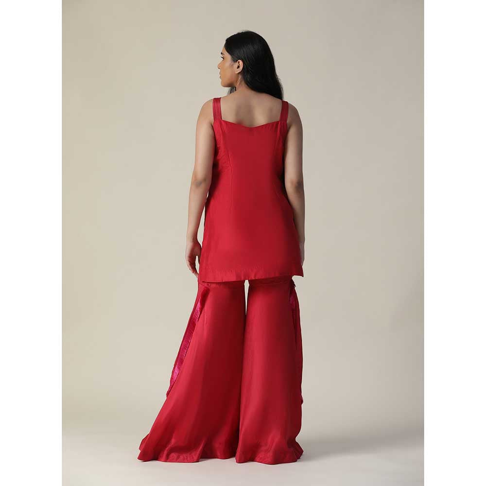 Arpita Sulakshana Red Flower Embroidered Sharara (Set of 3)