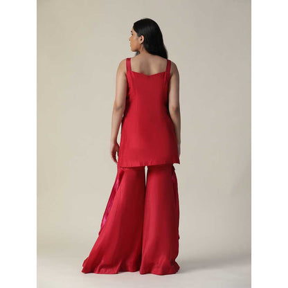 Arpita Sulakshana Red Flower Embroidered Sharara (Set of 3)