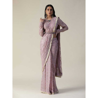 Arpita Sulakshana Lavender Pre-Draped Georgette Saree with Stitched Blouse