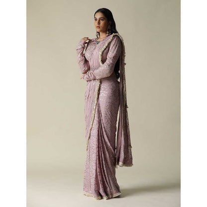 Arpita Sulakshana Lavender Pre-Draped Georgette Saree with Stitched Blouse