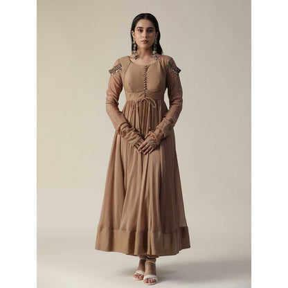 Arpita Sulakshana Cocoa Brown Embellished Chanderi Anarkali (Set of 3)