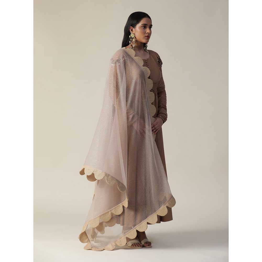 Arpita Sulakshana Cocoa Brown Embellished Chanderi Anarkali (Set of 3)