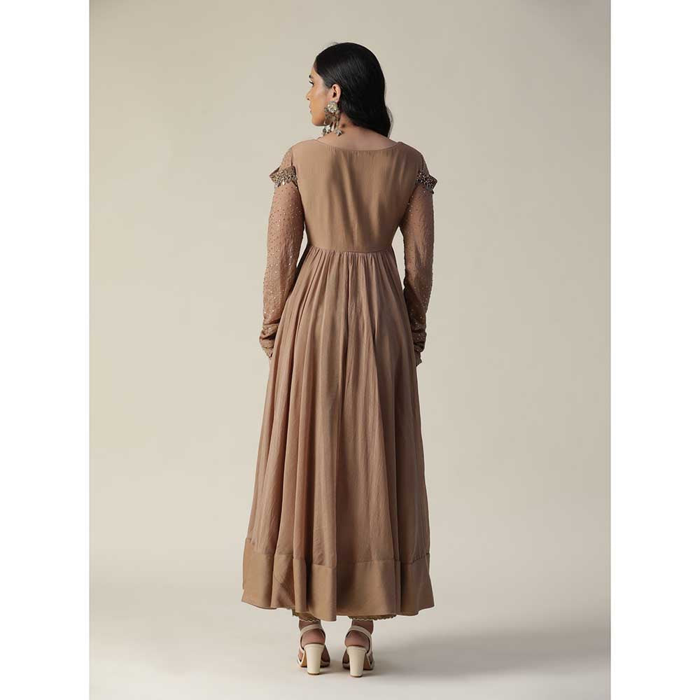Arpita Sulakshana Cocoa Brown Embellished Chanderi Anarkali (Set of 3)