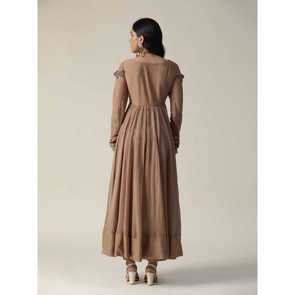 Arpita Sulakshana Cocoa Brown Embellished Chanderi Anarkali (Set of 3)