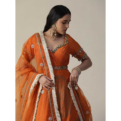 Arpita Sulakshana Burnt Orange Foil Printed Embroidered Chanderi Gown With Dupatta (Set of 2)