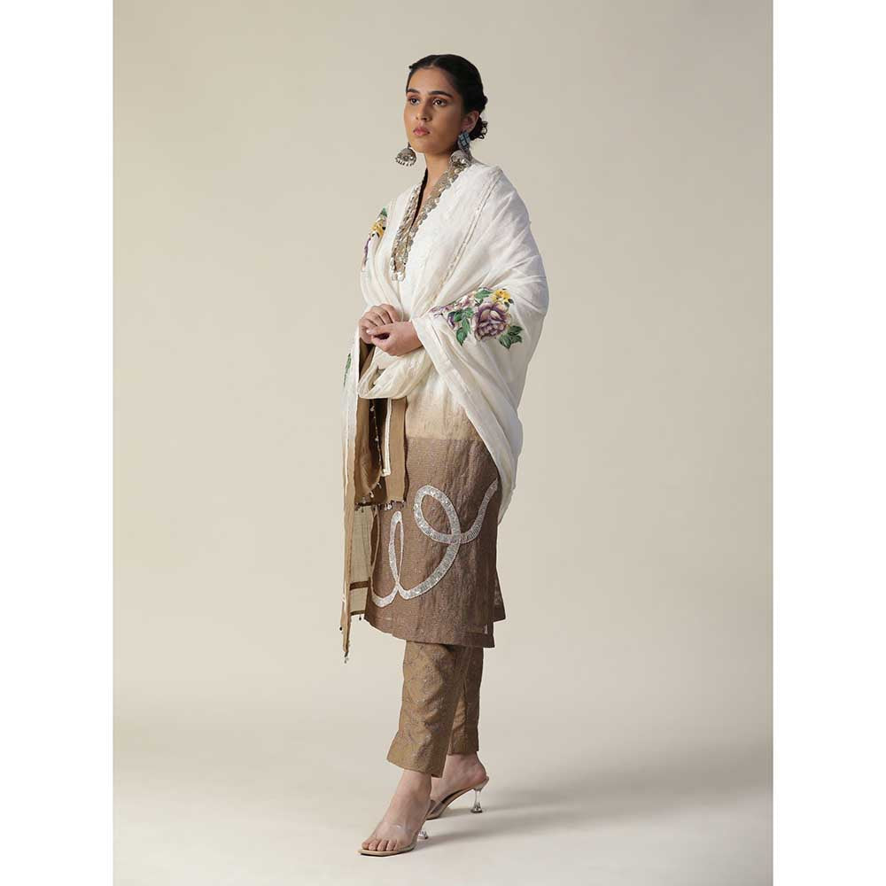 Arpita Sulakshana White Brown Ombre Kurta (Set of 3)