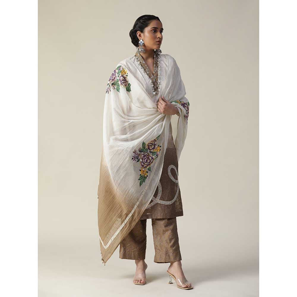 Arpita Sulakshana White Brown Ombre Kurta (Set of 3)