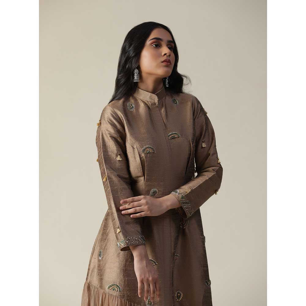 Arpita Sulakshana Cocoa Brown Raw Silk Maxi Dress
