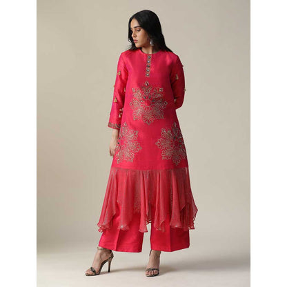 Arpita Sulakshana Red La Rosa Raw Silk Kurta (Set of 2)