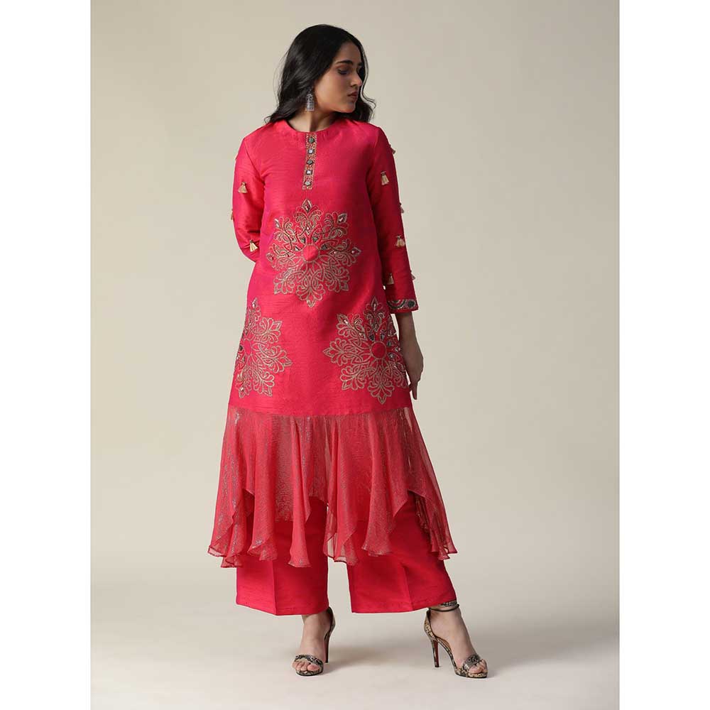 Arpita Sulakshana Red La Rosa Raw Silk Kurta (Set of 2)
