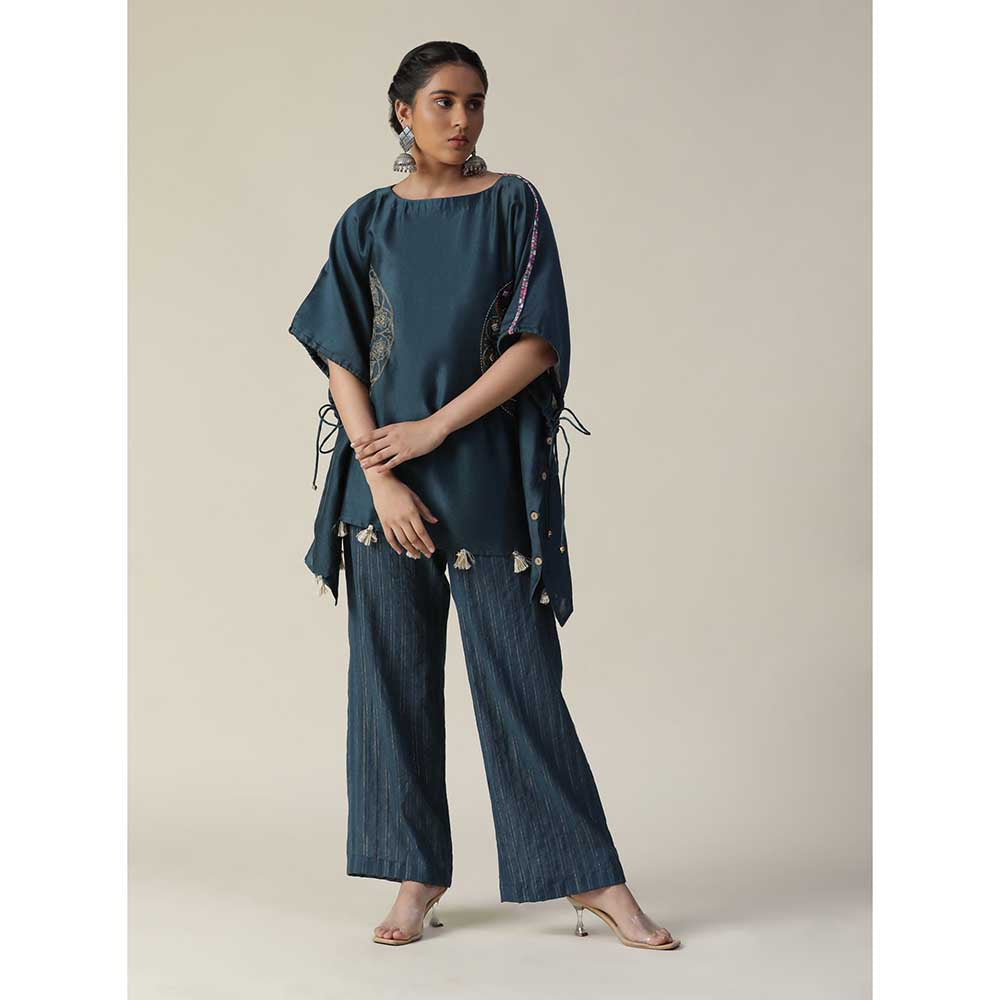 Arpita Sulakshana Prussian Teal Blue Embellished Short Kaftan (Set of 2)