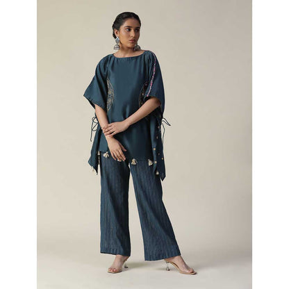 Arpita Sulakshana Prussian Teal Blue Embellished Short Kaftan (Set of 2)
