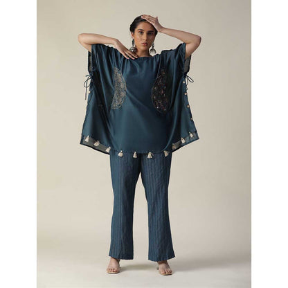Arpita Sulakshana Prussian Teal Blue Embellished Short Kaftan (Set of 2)