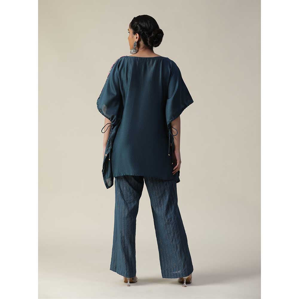 Arpita Sulakshana Prussian Teal Blue Embellished Short Kaftan (Set of 2)