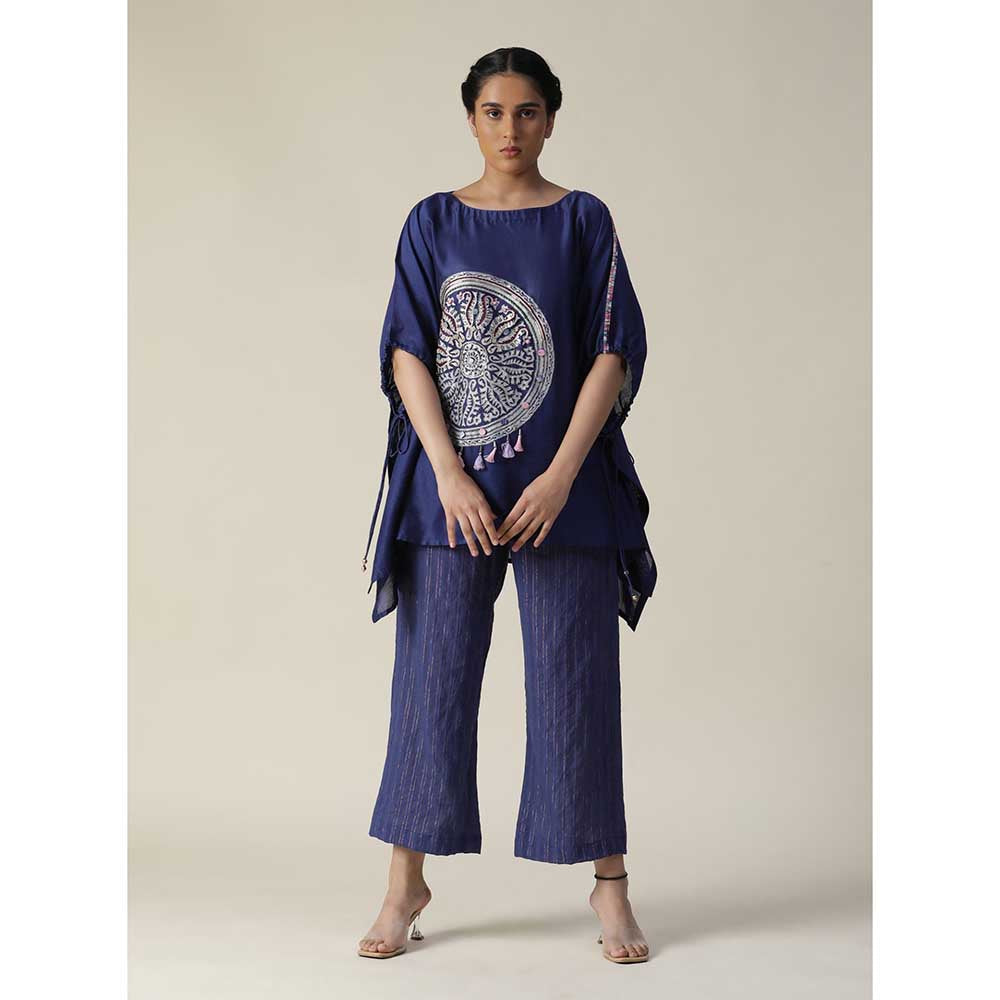 Arpita Sulakshana Cobalt Navy Blue Embroidered Short Kaftan (Set of 2)